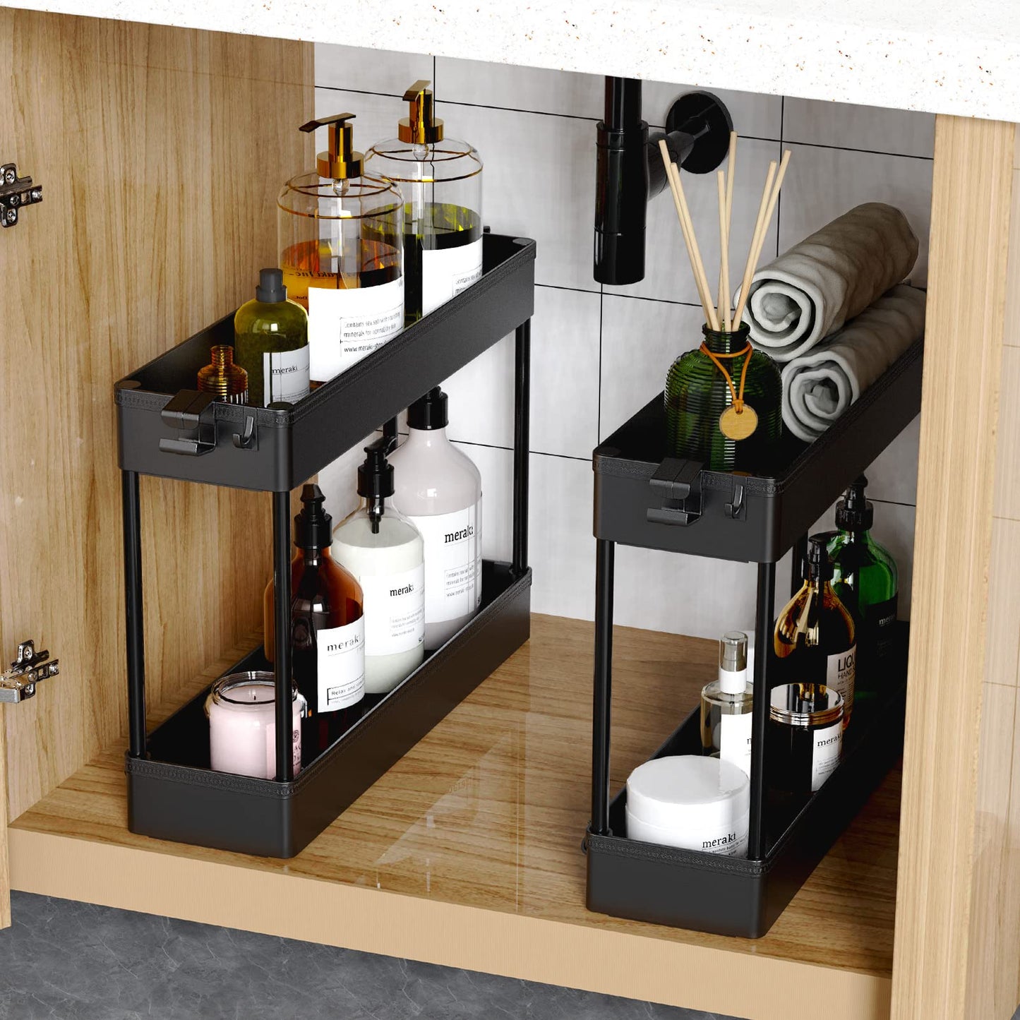 SPACEKEEPER Slim Rolling Storage Cart 4 Tier Bathroom Organizer Cart Mobile Shelving Unit Slide Out Utility Cart for Kitchen, Bthroom, Makeup, Craft, Laundry Narrow Places, Black