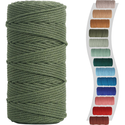 Macrame Cord 3mm 220yards (200 Meters) Olive Green Macrame Supplies Macrame Yarn, Colored Cotton Rope, Colored Cord for DIY