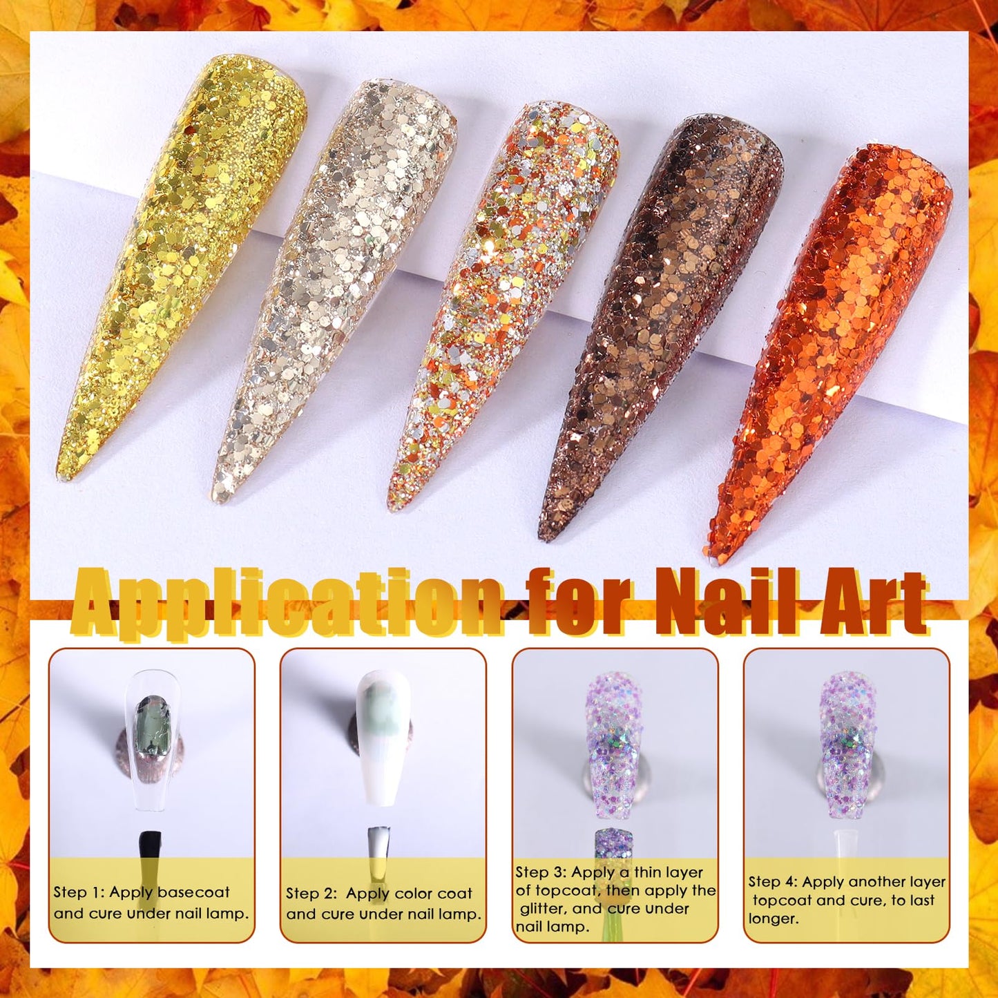Laza Autumn Nail Glitter, 12 Colors Acrylic Nails Art Glitter Powder Sequin, Retro Copper Iridescent Flake Paillette Sparkle Tip 120g for Gel Polish, Face, Eyes, Body, Hair, Jewelry, Resin -Golden Age