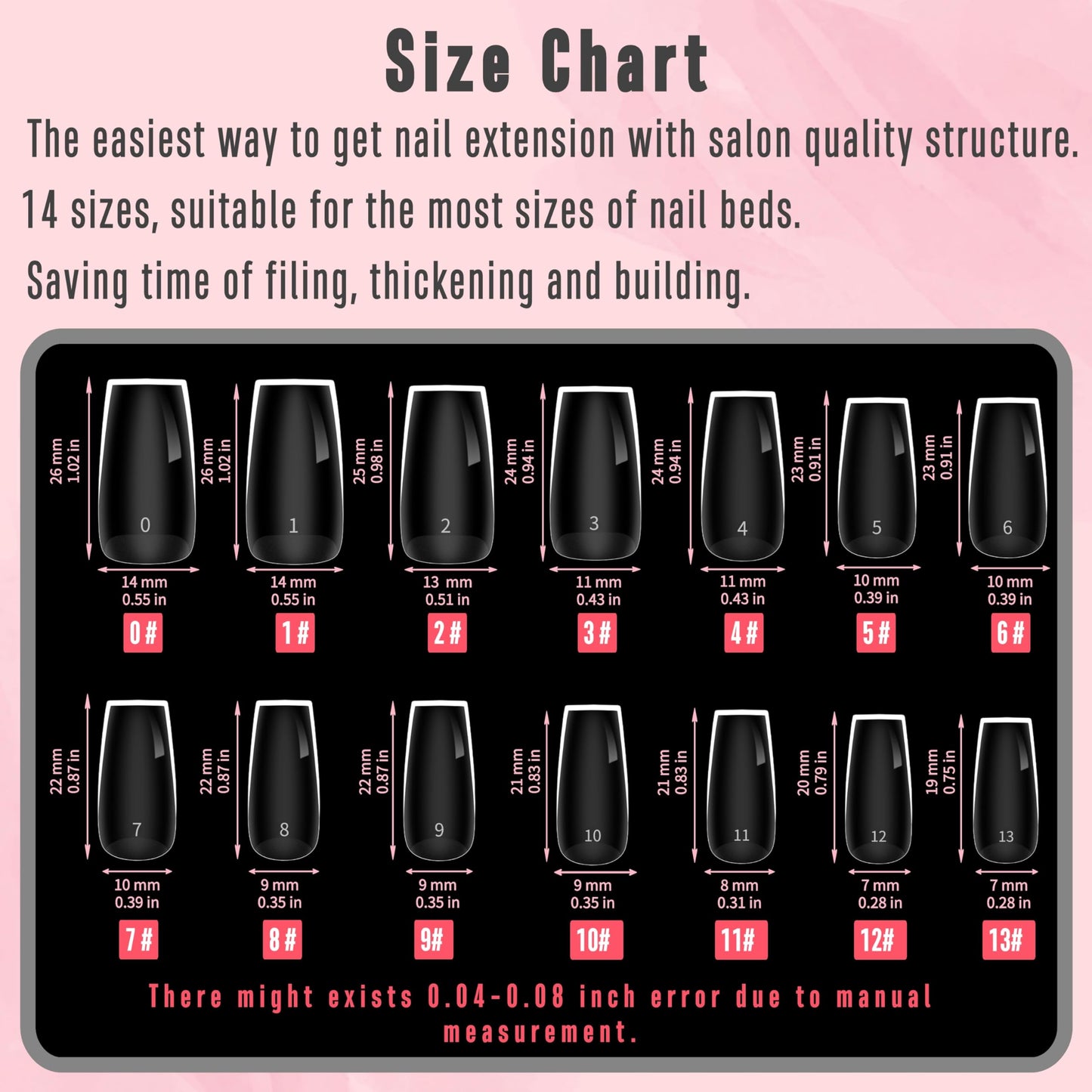 NOVO OVO Extra Thick Square Nail Tips Press on Natural Curve, Medium Soak Off Soft Gel Fake Nail Extension, Full Cover Matte Cuticle False Nails for Acrylic French, Salon DIY x 14 Sizes 336 pcs