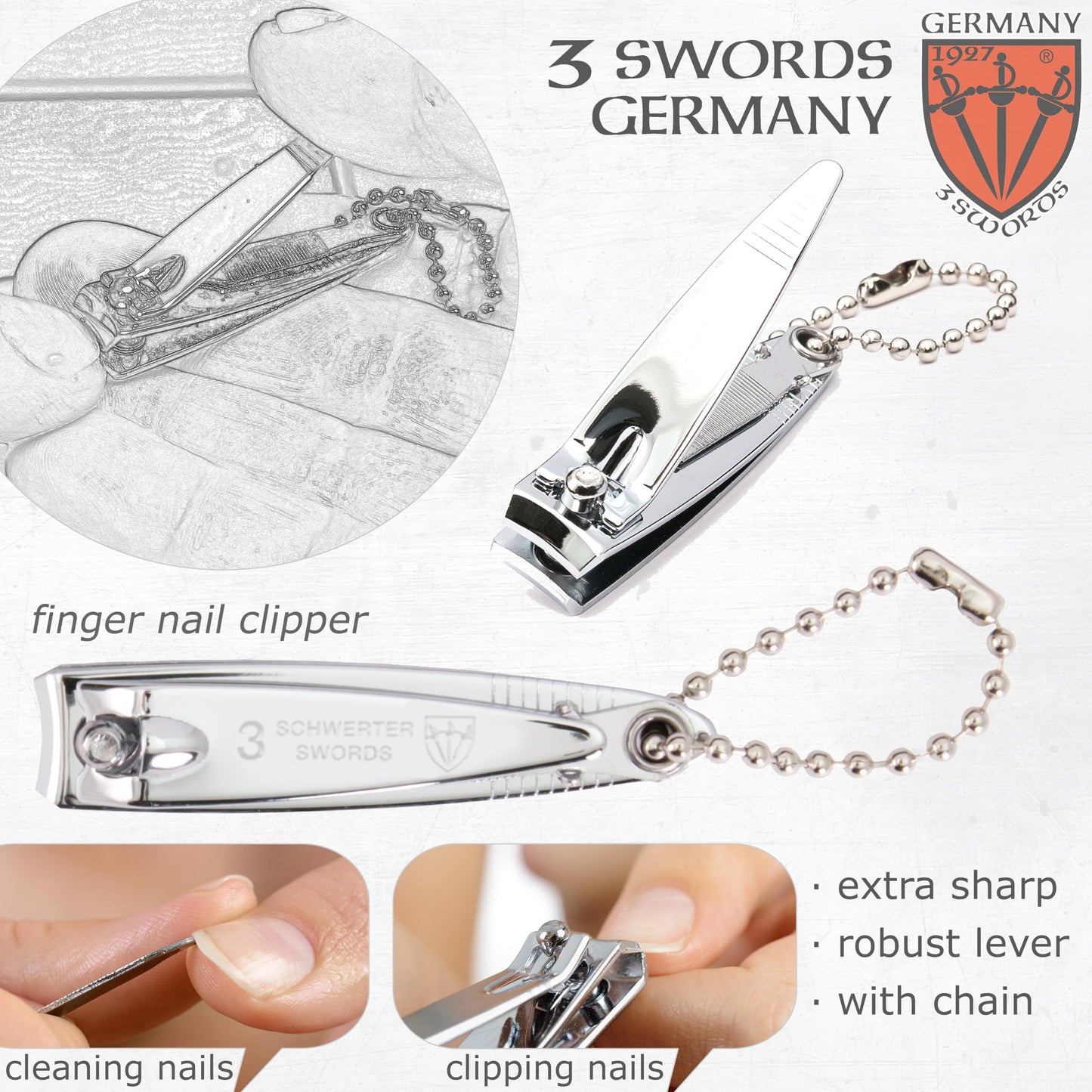 3 Swords Germany - Brand Quality 4 Piece Manicure Pedicure Grooming kit Set for Professional Finger & Toe Nail Care Tweezers File Clipper Fashion Leather case in Gift Box, Made by 3 Swords (03621)