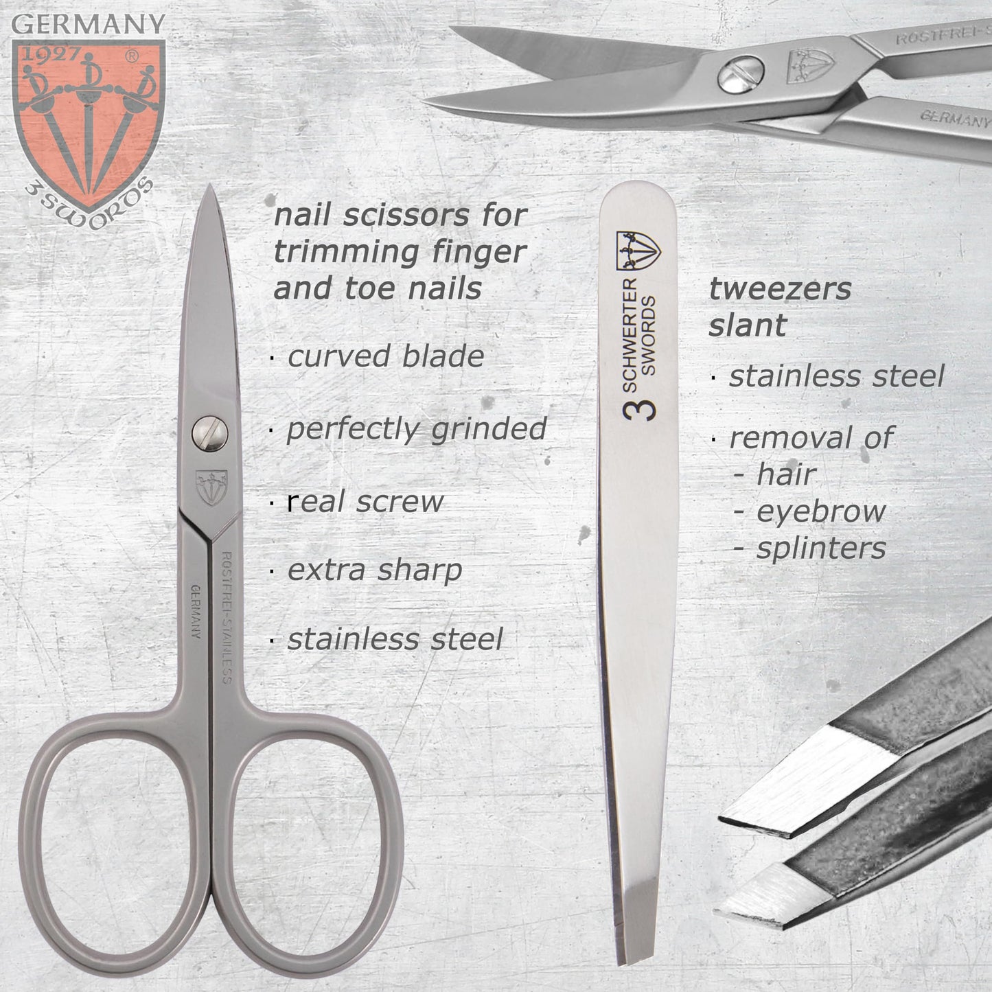 3 Swords Germany - brand quality 6 piece manicure pedicure kit set - stainless steel nail care tools - Made in Solingen Germany (500)