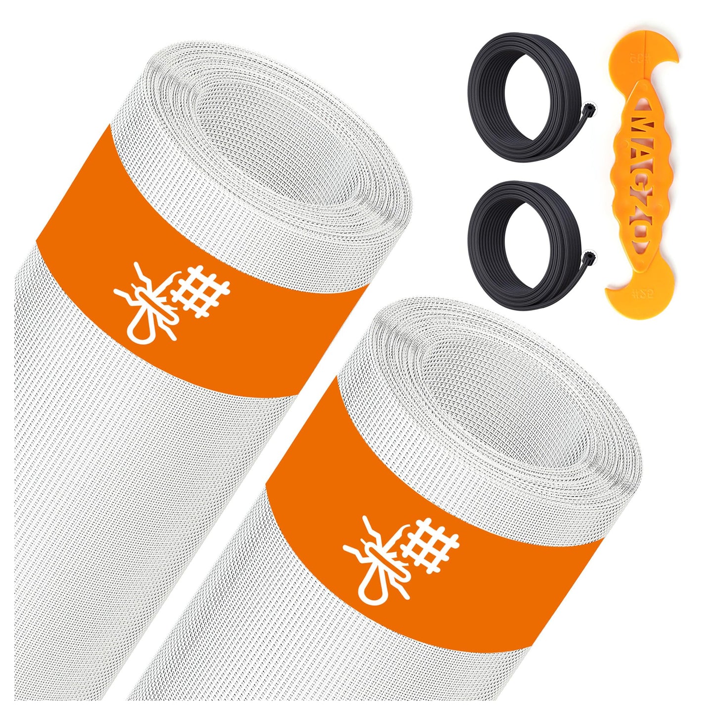 2PACK MAGZO Window&Door Screen Replacement Kit, 48''W x 99''L, with Retaining Spline (Total 65.6 FT) and Press-in Installation Tool, Scratch-Proof Polyester, Screening Roll Repair for DIY/Porch, White