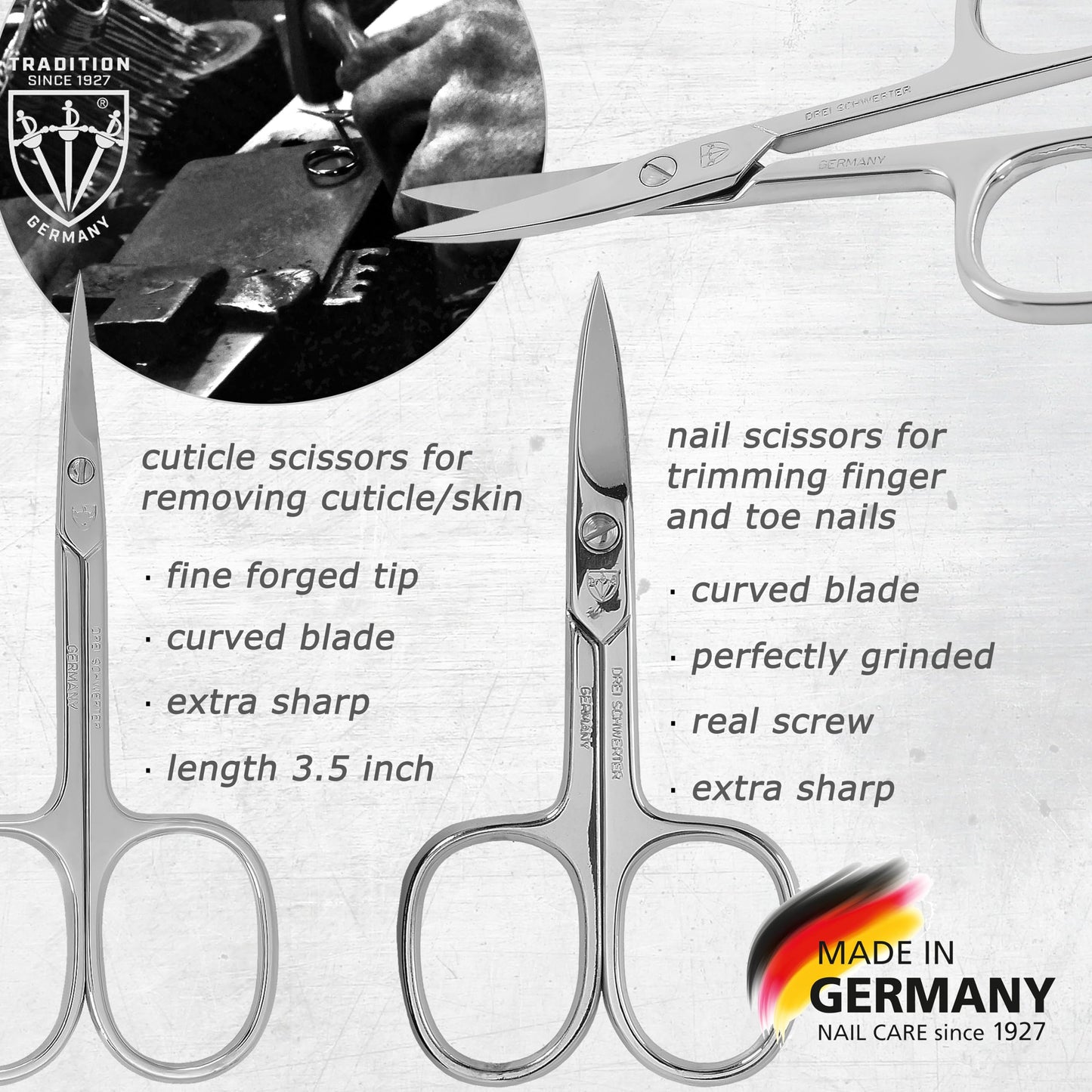 3 Swords Germany – brand quality 8 piece manicure pedicure grooming kit set for professional nail care with synthetic leather case black - Made in Germany