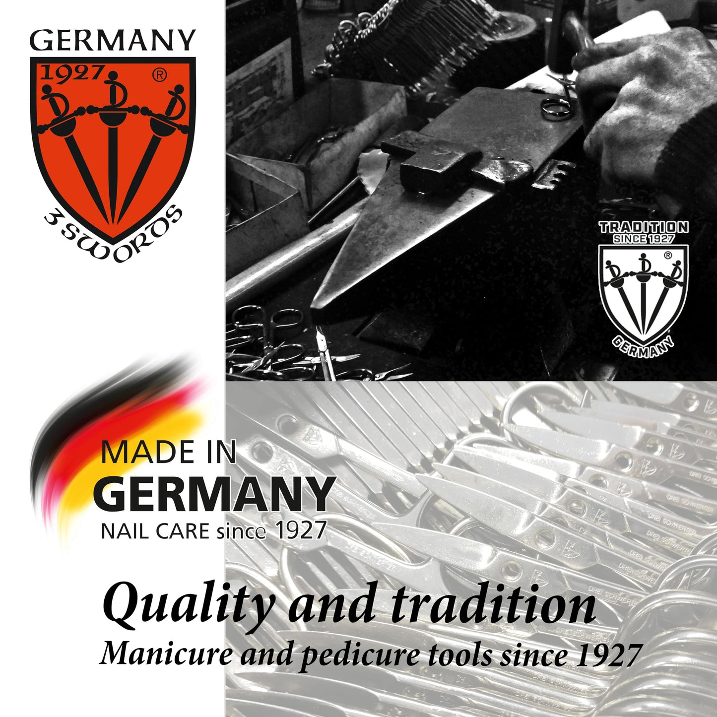 3 Swords Germany – brand quality 12 piece manicure pedicure grooming kit set for professional finger & toe nail care with red synthetic leather case - Made in Germany