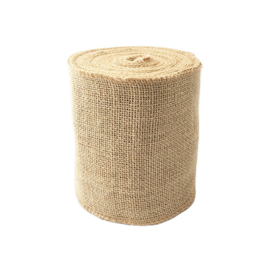 LWR CRAFTS Natural Burlap Ribbon 6 Inch x 32 Feet - Jute Fabric Webbing for Rustic Wedding Decorations, Table Runners, Chair Sashes, DIY Crafts & Christmas Wreath