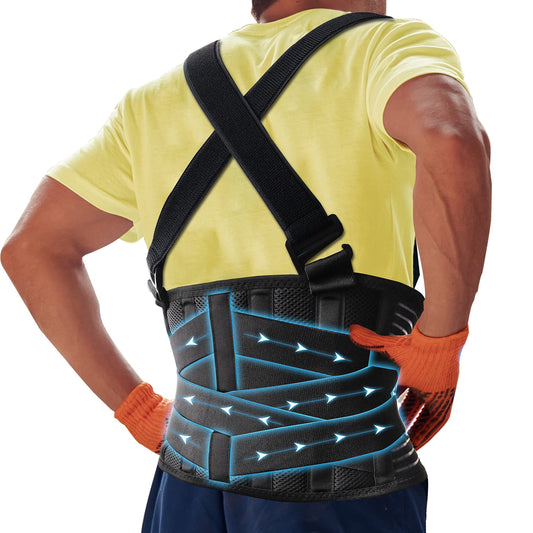 DARLIS Plus Size 5XL/6XL Work Back Brace with Removable Suspender Straps, Posture Corrector Protector for Heavy Lifting Safety, Back Support Belt for Men Women in Construction, Warehouse Job, Moving