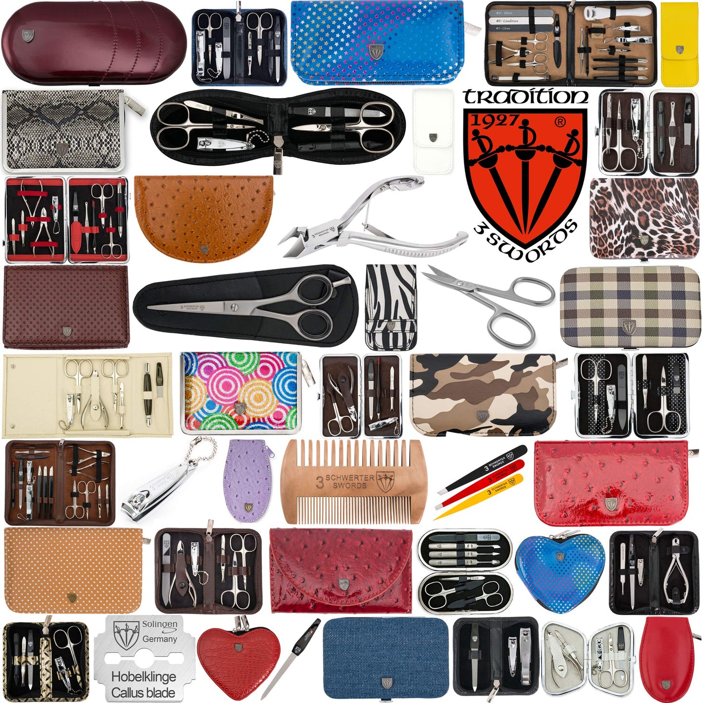 3 Swords Germany - brand quality 10 piece manicure pedicure grooming kit set for professional finger & toe nail care tweezers file clipper fashion leather case in gift box, Made by 3 Swords (02570 )