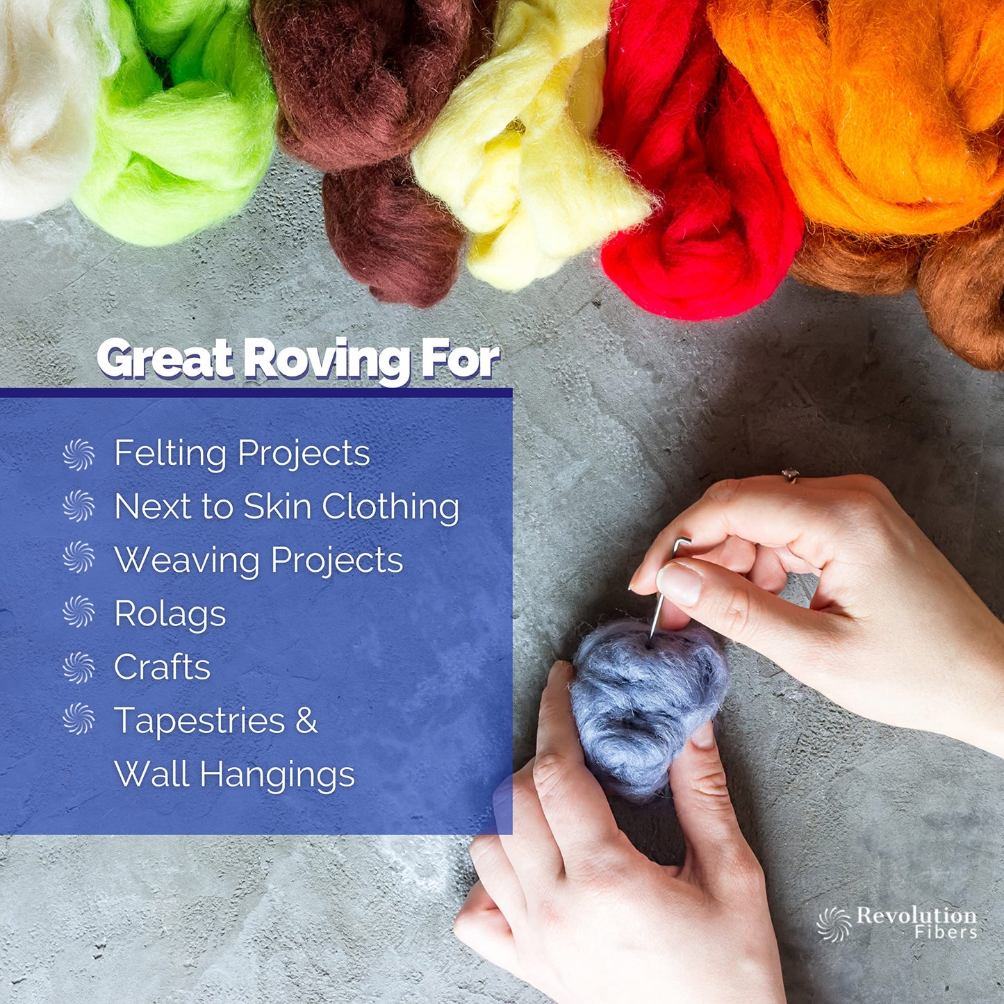 Revolution Fibers | Mixed Merino Wool Variety Pack - Glacier Chill | Perfect Wool Roving for Spinning, Rolags, Needle Felting, Wet Felting, Tapestry, Weaving and Crafting (Blues)