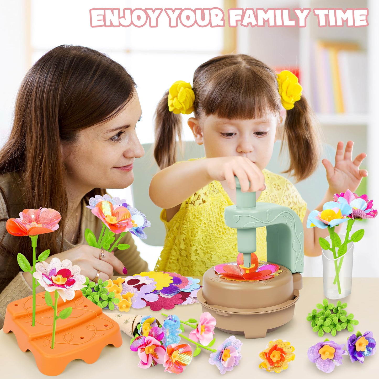Fabric Flower Bouquets Toys, DIY Craft Kits Toys for Kids - Flowers Market Toy, Build Your Flower Bouquet, Arts & Crafts for 4+ Year Toddler Girl, Educational Activity Preschool B-Day Gifts