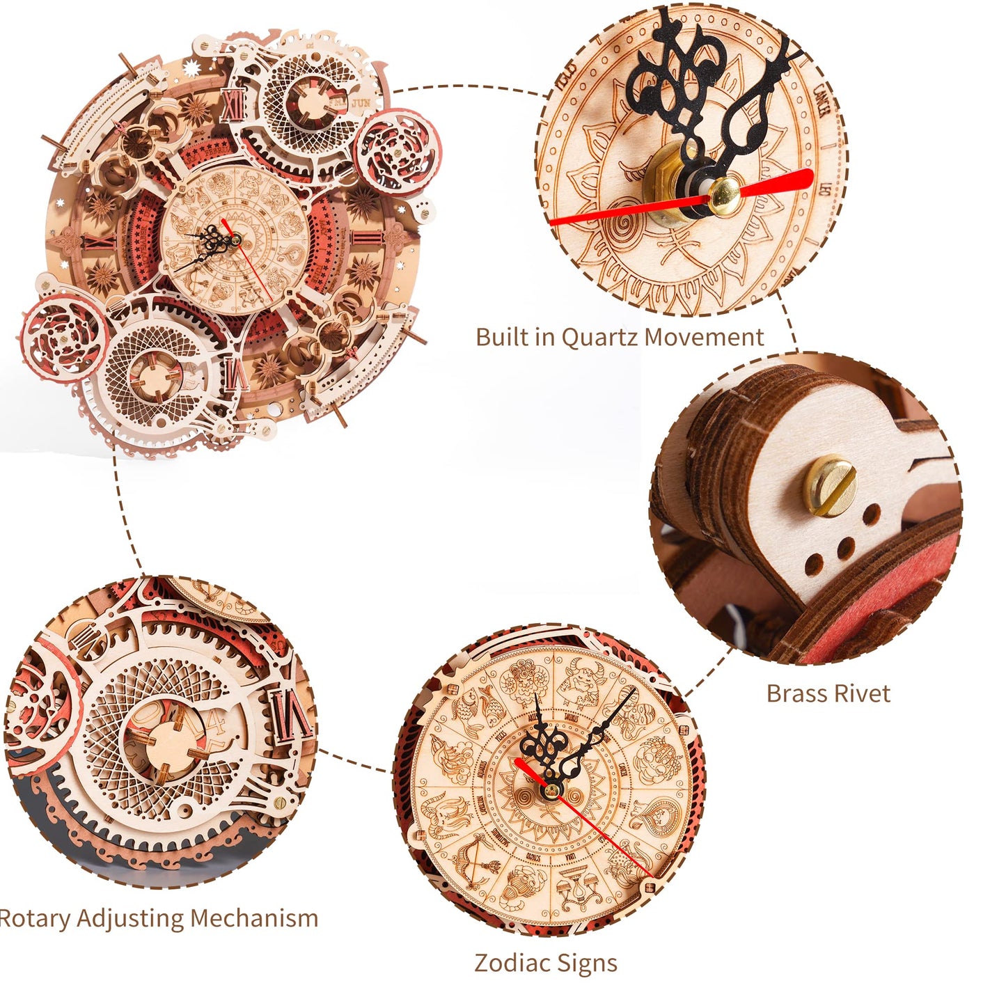 ROBOTIME 3D Wooden Puzzles for Adults, Models for Adults to Build Wooden Steampunk Clock Kit, DIY Mechanical Wall Quartz Aesthetic Room Decor Unique Gift