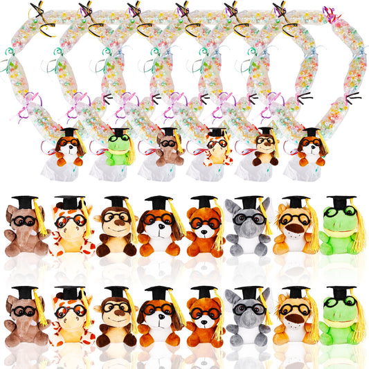 Mikasee 42 Pcs Graduation Stuffed Animal Candy Lei Making Kit 16 Graduation Stuffed Animal 16 Pcs Graduation Tube Bag with 10 Rolls Gift Ribbon for School Graduation Wreaths