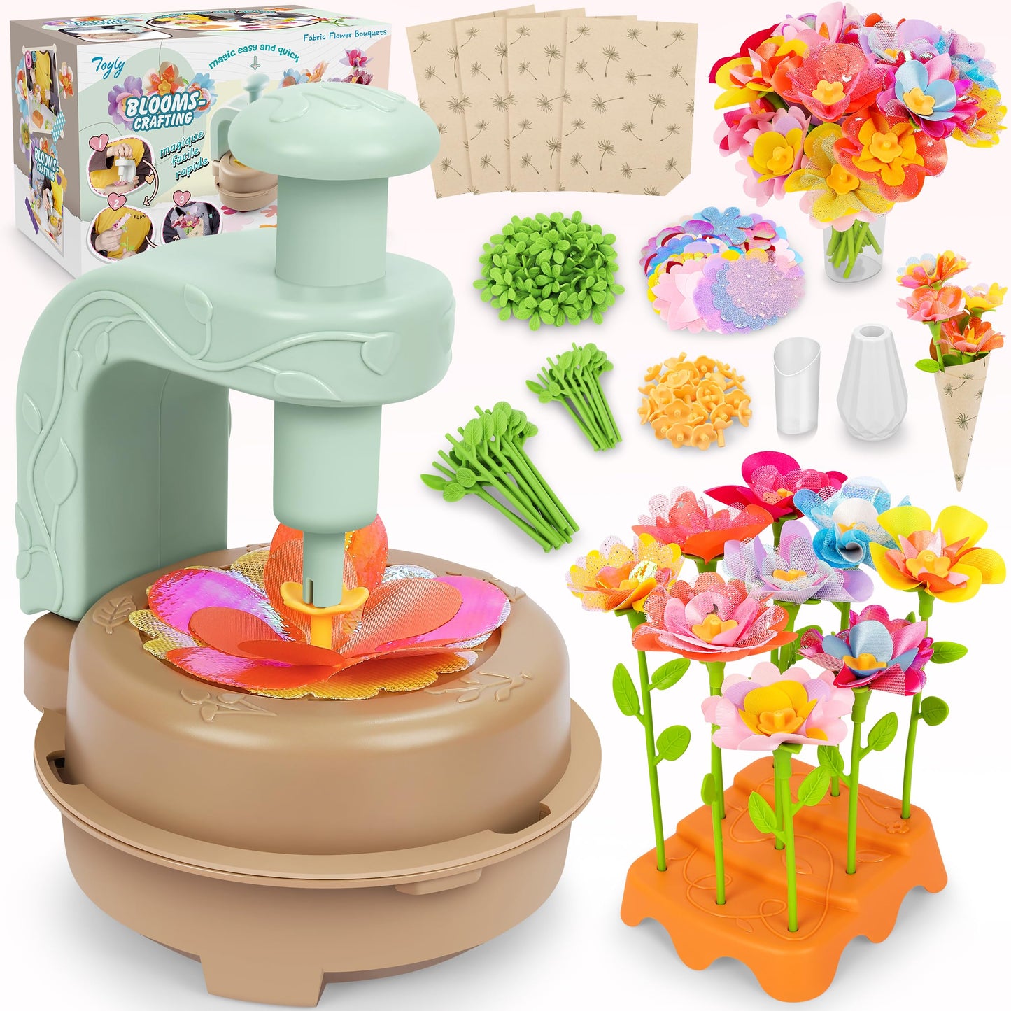 Fabric Flower Bouquets Toys, DIY Craft Kits Toys for Kids - Flowers Market Toy, Build Your Flower Bouquet, Arts & Crafts for 4+ Year Toddler Girl, Educational Activity Preschool B-Day Gifts