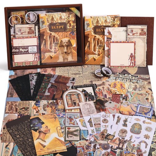 Scrapbooking Supplies Kit, Egyptian Vintage Aesthetic Scrapbook Kit for Bullet Junk Journal, Ancient Egypt DIY Journaling Supplies with Hieroglyph, Pharaoh, Pyramid, Unique Gift for Teens & Women